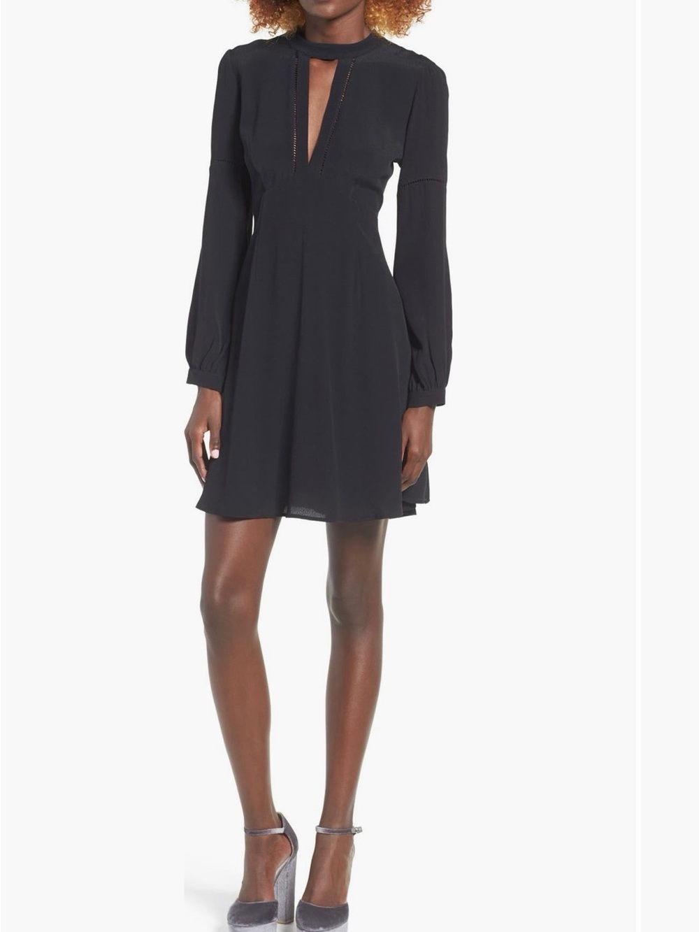Astr Black Anita Dress with Long Sleeves and Front Keyhole